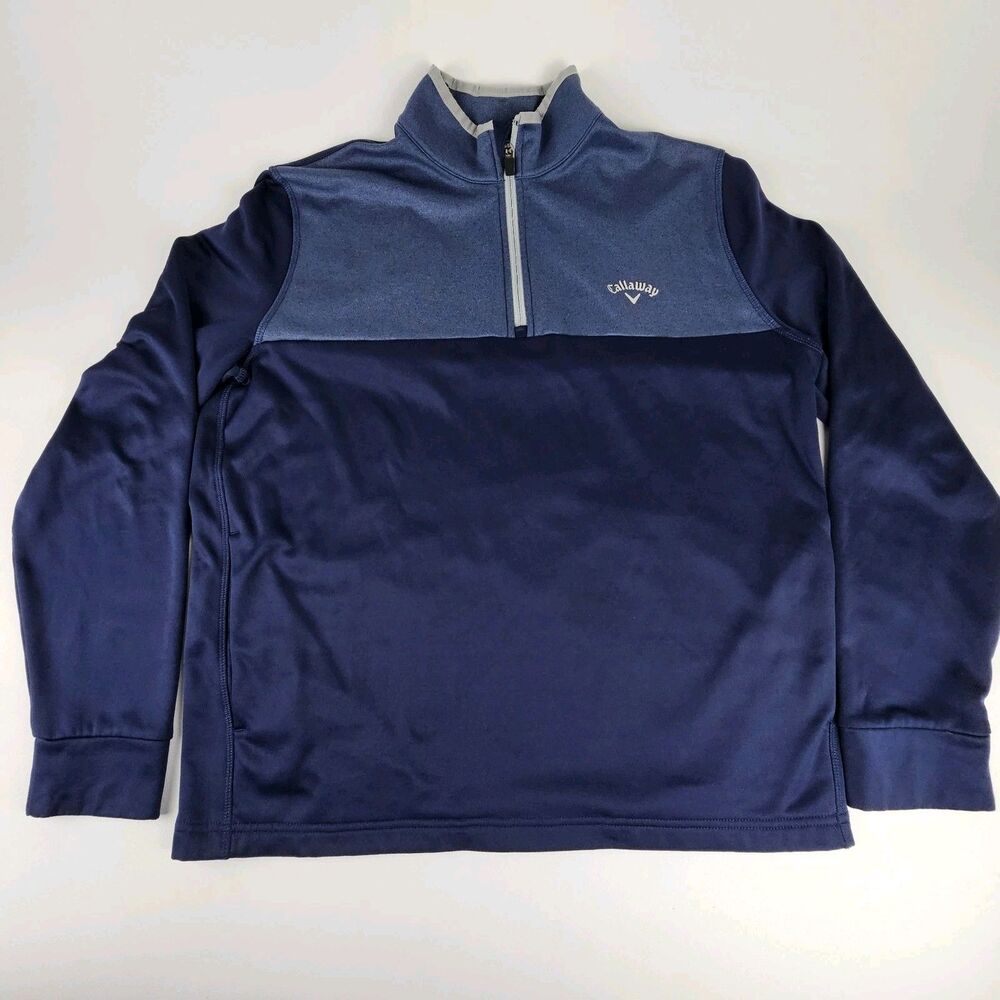Callaway Mens Large Golf Pullover 1/4 Zip Blue Performance Long Sleeve